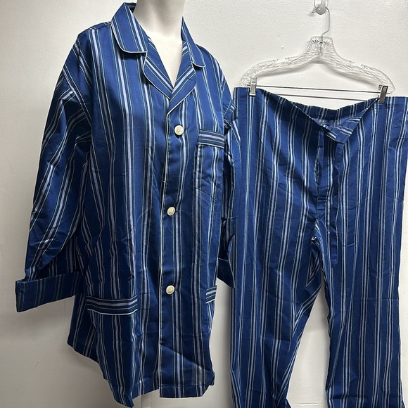 Christian Dior Pajamas 2 Piece Set Collared Shirt Pants Blue Striped Men's Large - Picture 2 of 11